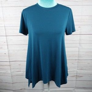 Athleta Asymmetrical Hem Teal Blue Short Sleeve Yoga Oversized Tunic Top Size XS